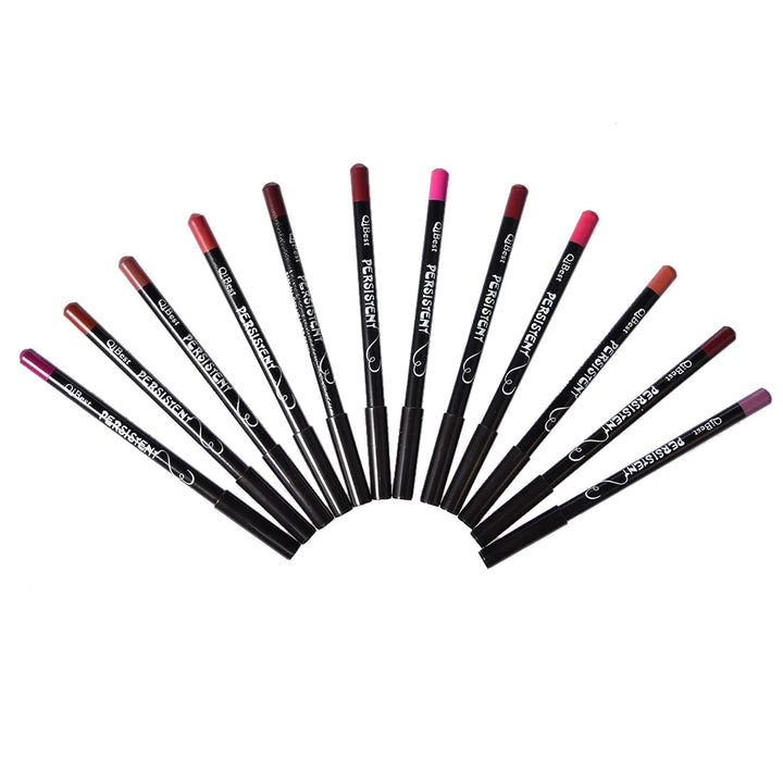 Conjunto de 12 Lápis de Contorno Labial à Prova d'Água – Longa Duração, Hidratante, Profissional, Ferramenta de Maquiagem para Lábios