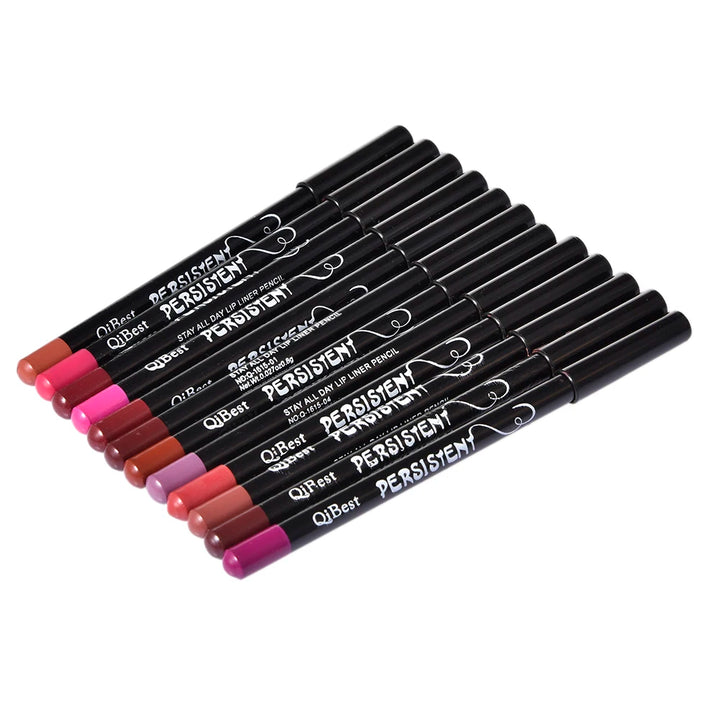 Conjunto de 12 Lápis de Contorno Labial à Prova d'Água – Longa Duração, Hidratante, Profissional, Ferramenta de Maquiagem para Lábios