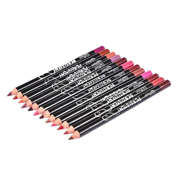 Conjunto de 12 Lápis de Contorno Labial à Prova d'Água – Longa Duração, Hidratante, Profissional, Ferramenta de Maquiagem para Lábios