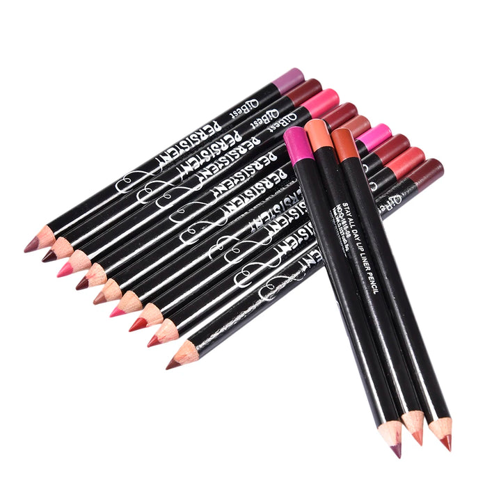 Conjunto de 12 Lápis de Contorno Labial à Prova d'Água – Longa Duração, Hidratante, Profissional, Ferramenta de Maquiagem para Lábios