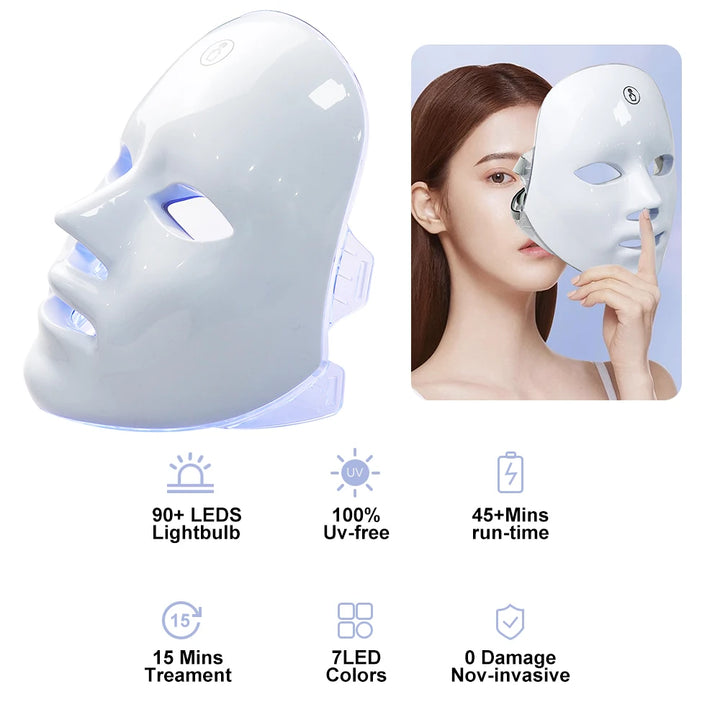 Máscara Facial LED 7 Cores - Terapia Fotônica para Cuidados com a Pele