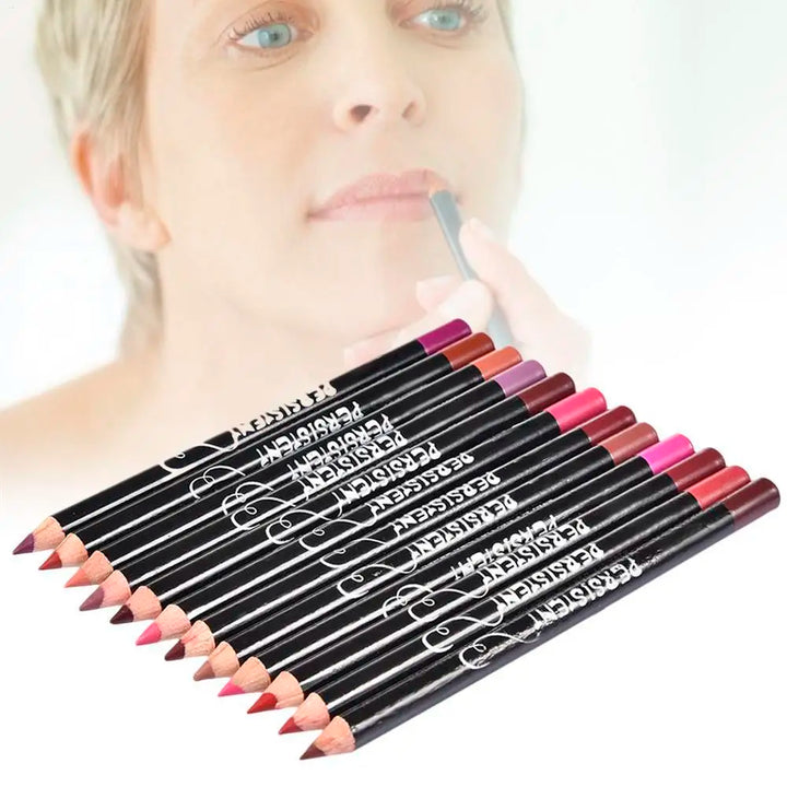 Conjunto de 12 Lápis de Contorno Labial à Prova d'Água – Longa Duração, Hidratante, Profissional, Ferramenta de Maquiagem para Lábios