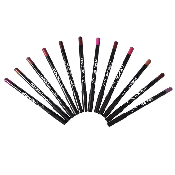 Conjunto de 12 Lápis de Contorno Labial à Prova d'Água – Longa Duração, Hidratante, Profissional, Ferramenta de Maquiagem para Lábios