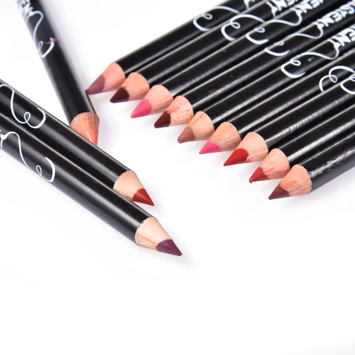 Conjunto de 12 Lápis de Contorno Labial à Prova d'Água – Longa Duração, Hidratante, Profissional, Ferramenta de Maquiagem para Lábios